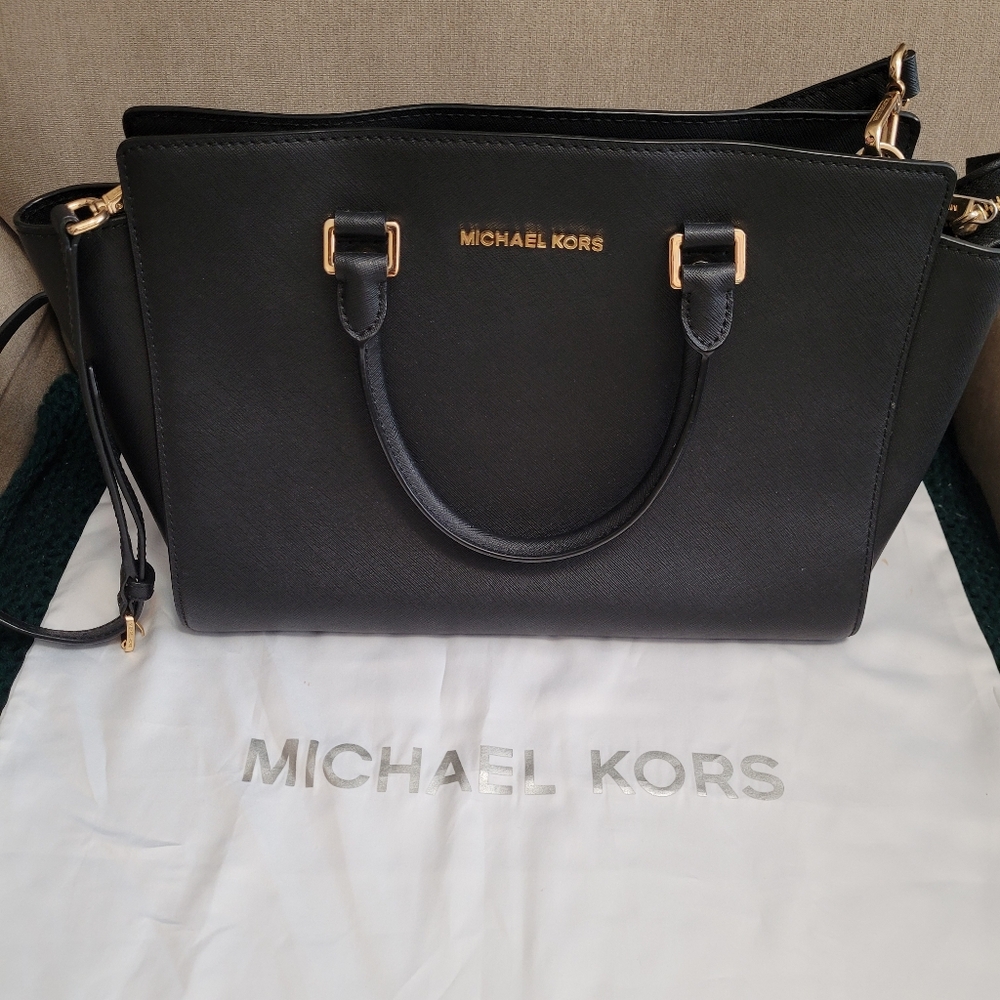 Michael Kors Black Satchel with Gold Hardware